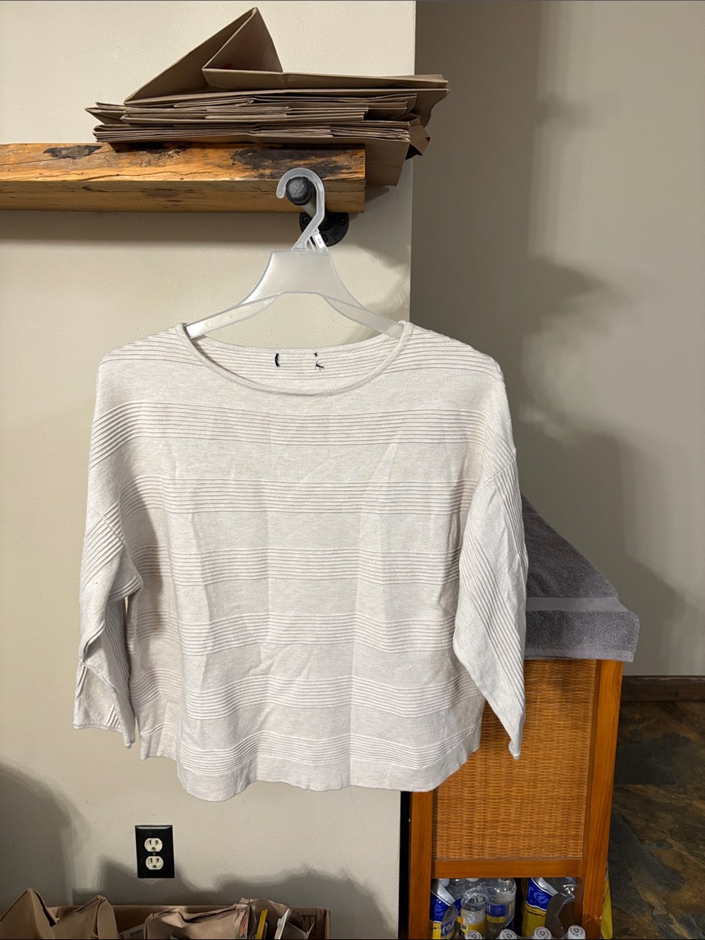 Light Cream Crewneck Sweater - Relaxed Striped Knit